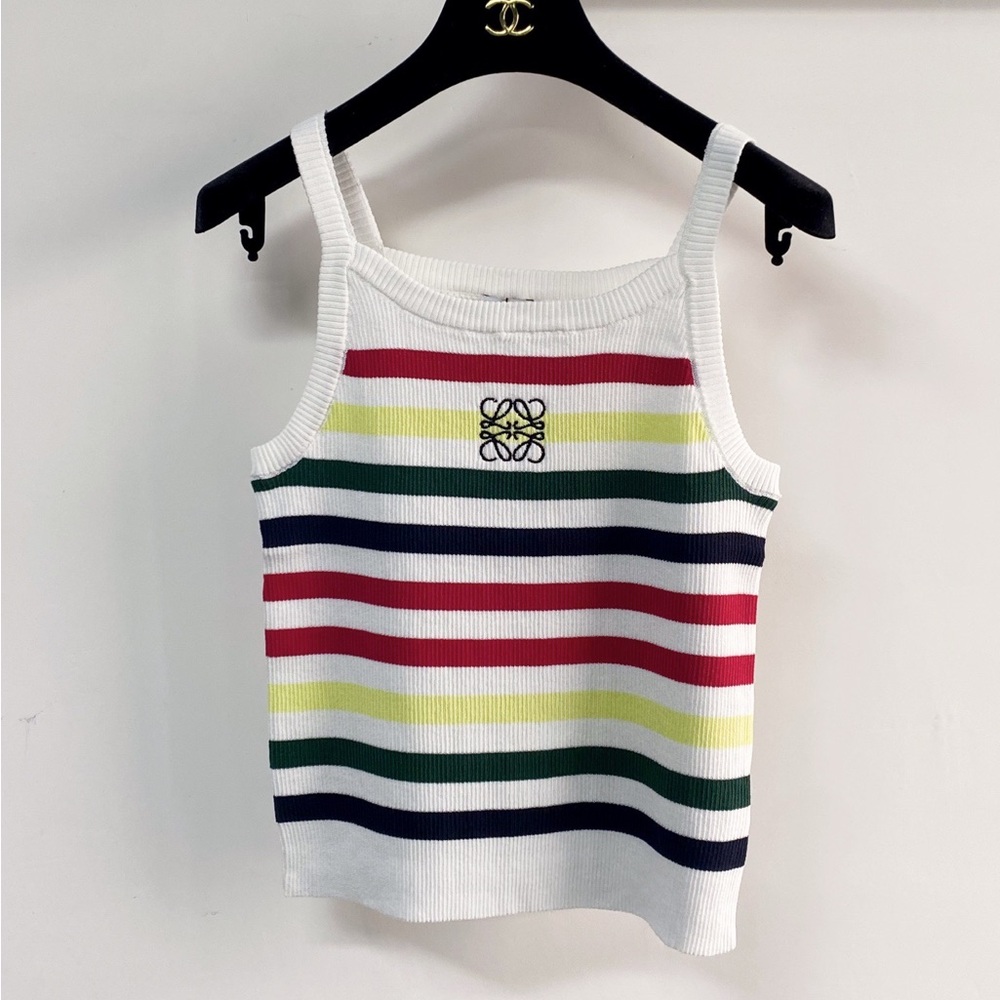 Loewe White Ribbed Tank with Red, Yellow, Green & Navy Stripes
